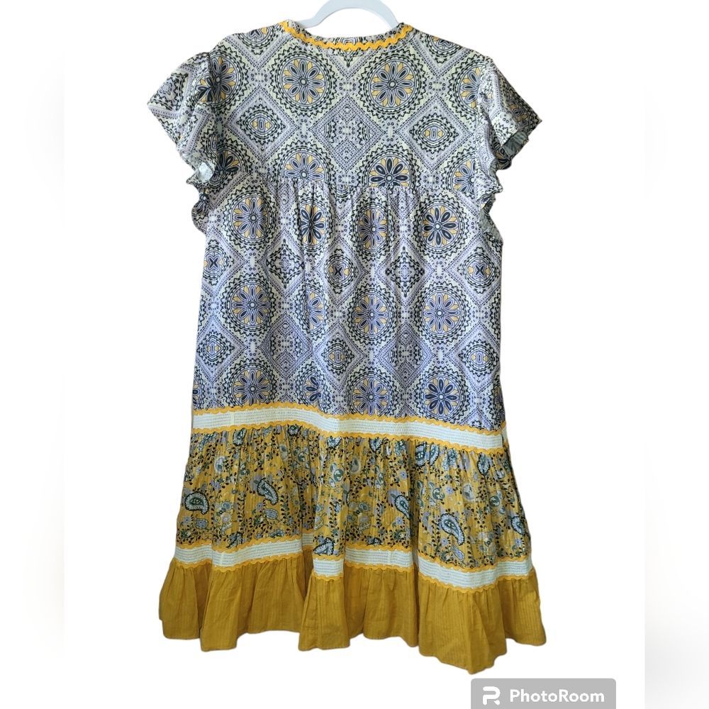 Anthropologie Blue and Yellow Patterned Dress - Picture 4 of 6